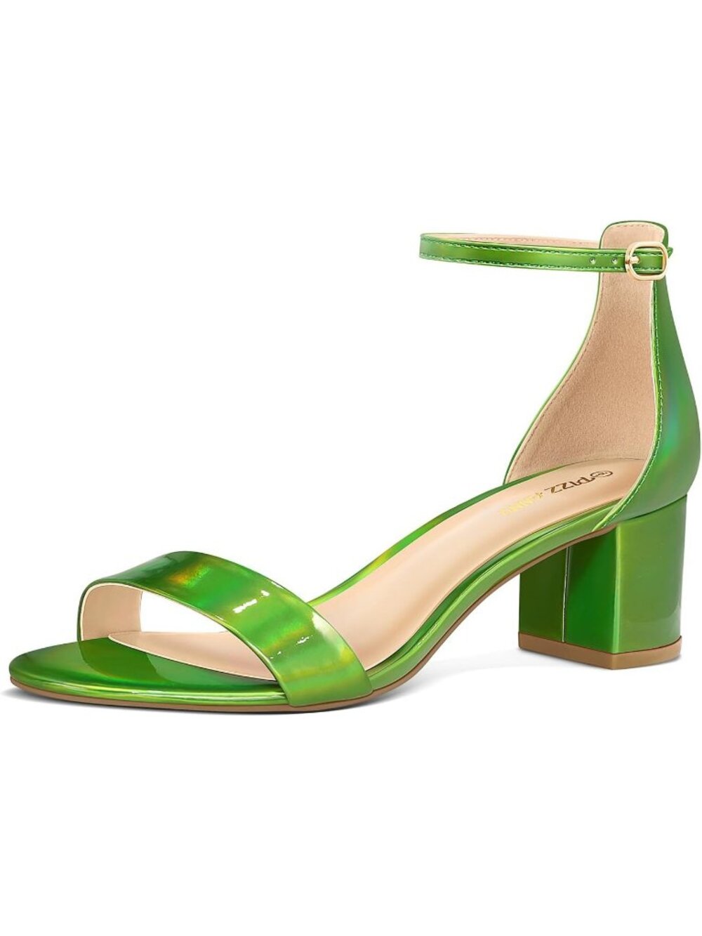 Women's Green Low Block Chunky Heels Sandals Open Toe Ankle Strap Pumps Shoes